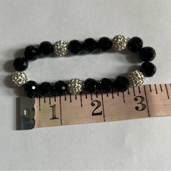Black & Rhinestone Beaded Stretch Bracelet - Picture 5 of 5